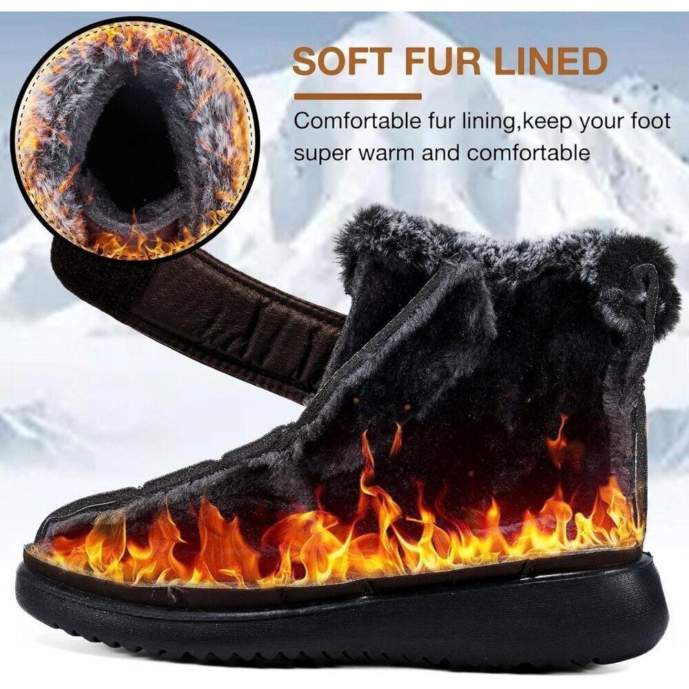 Women’s Dark Brown Winter Snow Boots Warm Waterproof Fur Lined Slip-Ons - Picture 3 of 6